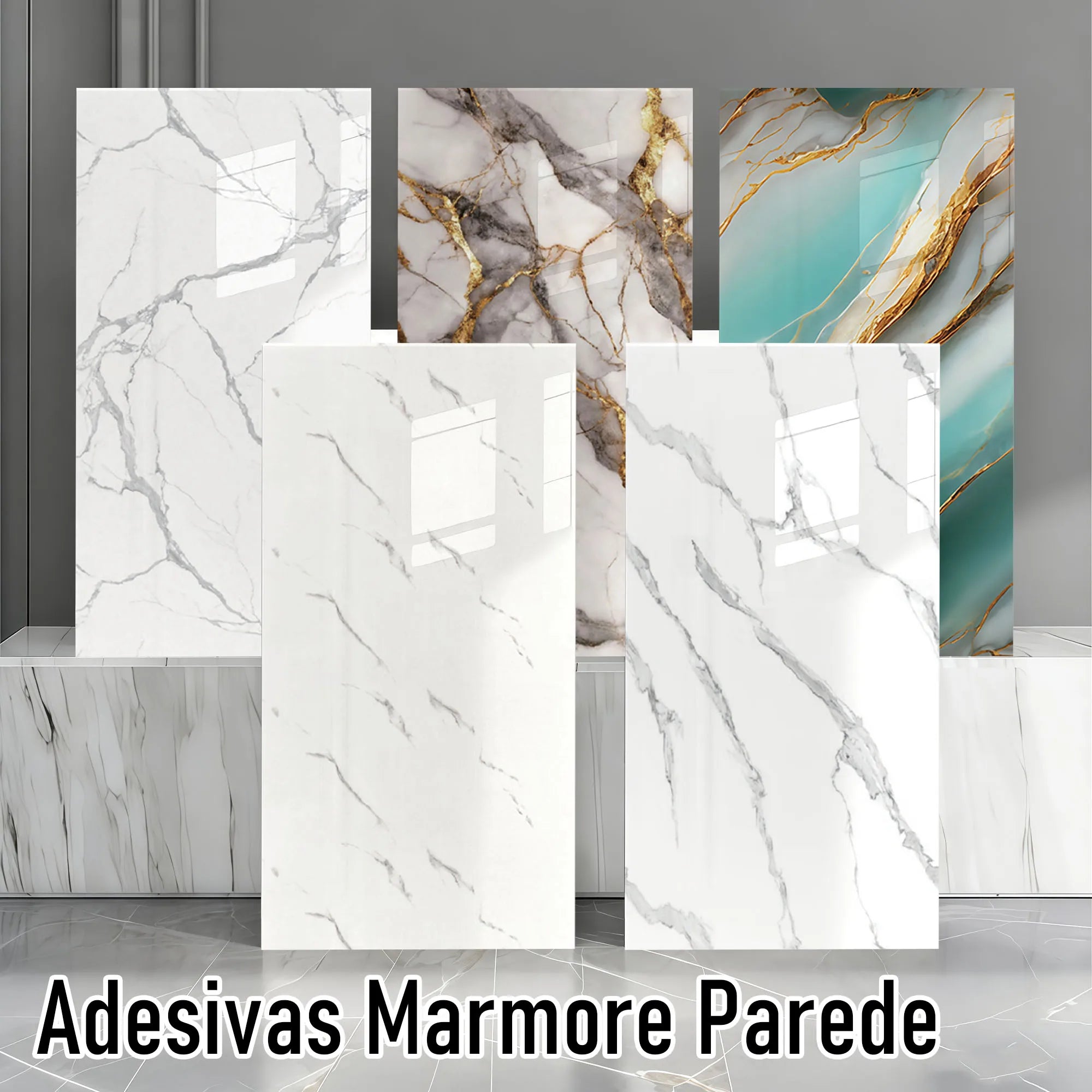 30cmx60cm Self-adhesive Marble Tiles Sticker Waterproof PVC Floor Wall Stickers, 20Pcs Covers 3.6㎡ 40Pcs Covers 7.2㎡ Removable Tile Decals for Bathroom Bedroom Living Room Home Decor