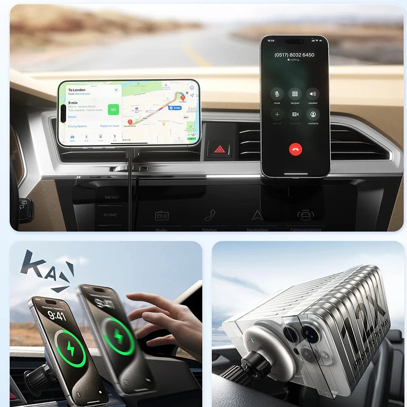 Magnetic Wireless Car Charger 15W - MagSafe Compatible Air Vent Mount Tidesmit