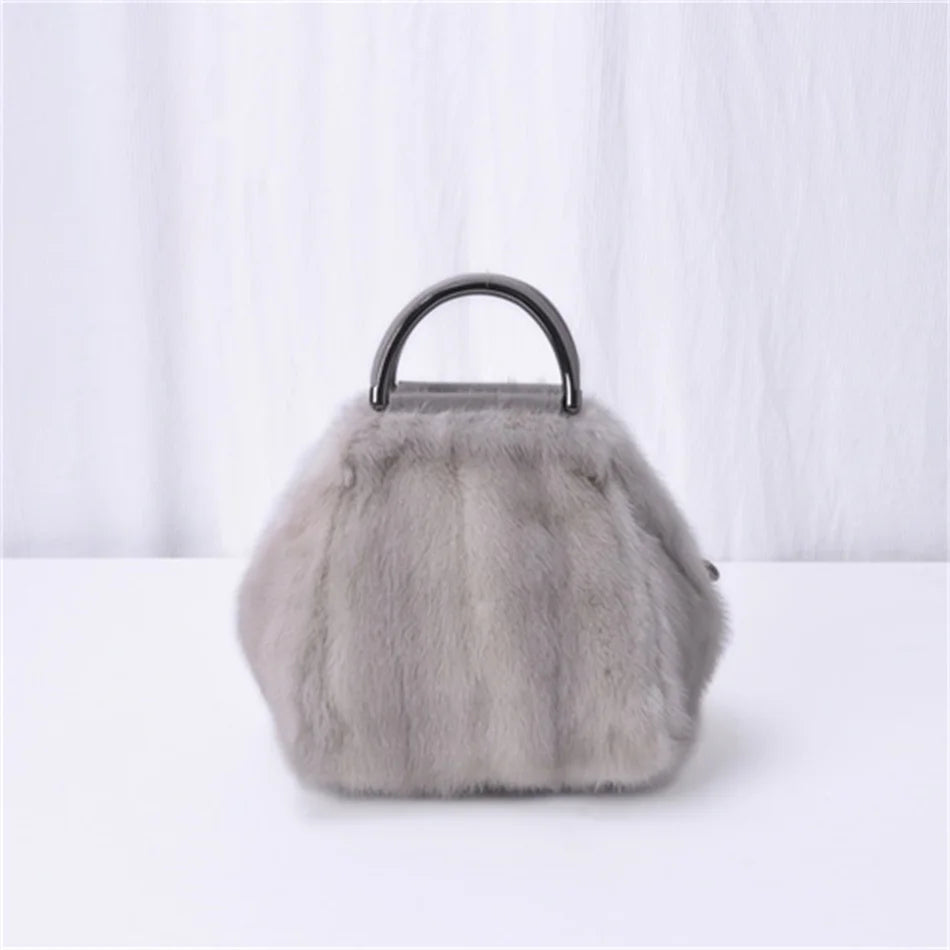 Women's Mink Fur Handbag 2026 New Fashion Designer Fluffy Fur Wrist Bag Large Capacity Soft Shopping Bag Girl Cute Handbag