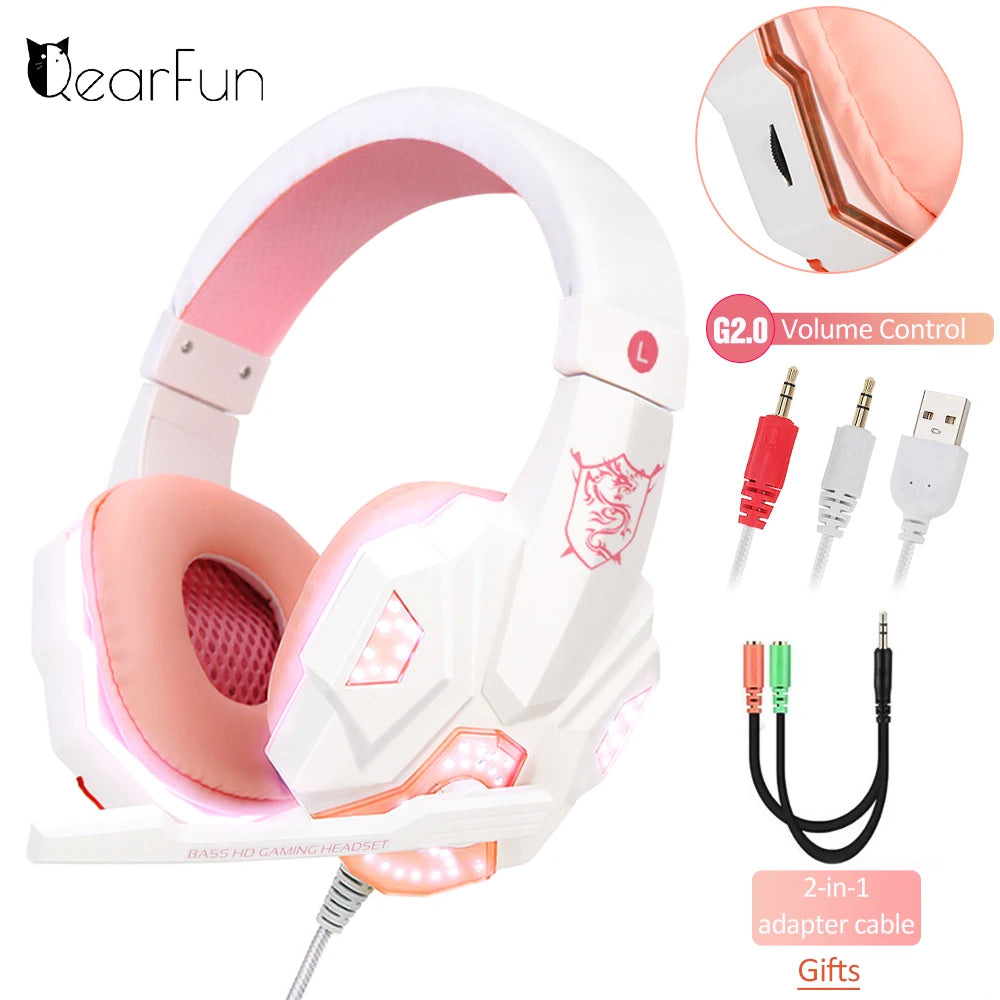 Wired Gaming Headset with Microphone - 7.1 Surround Sound for PC and PS5 White Pink Tidesmit