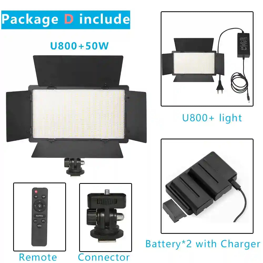 LED Video Light with Tripod Stand - Dimmable Bi-Color Studio Kit NA-U800-LBC Tidesmit