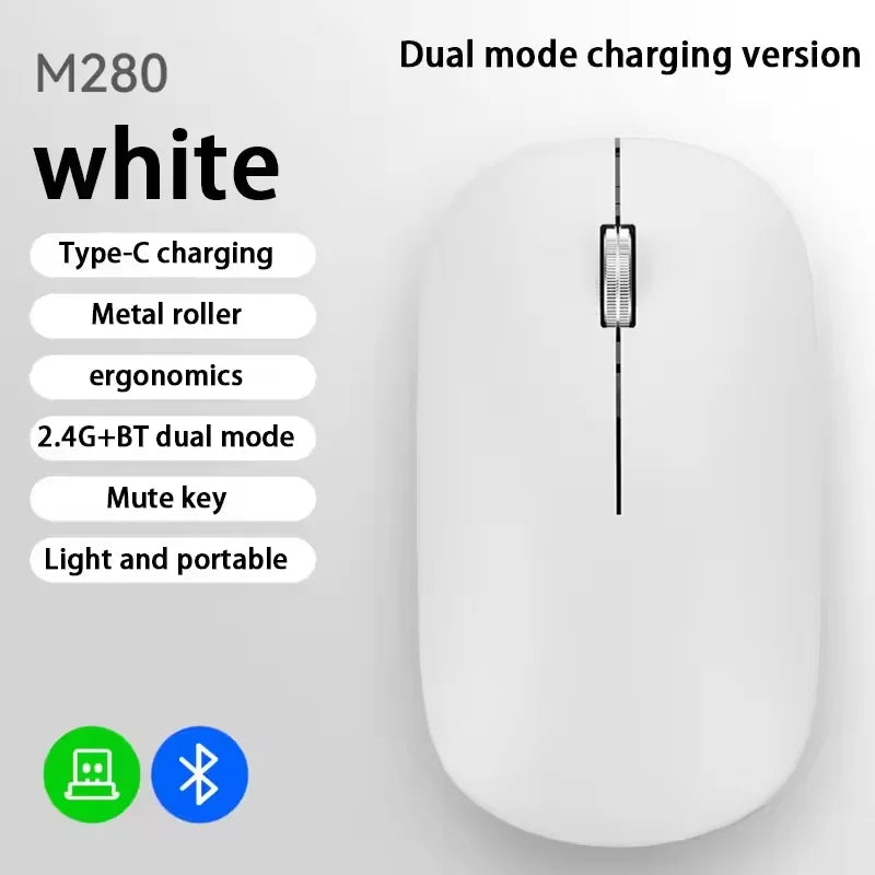 2.4G Wireless Mouse Type-C Rechargeable Bluetooth Mouse 1600DPI Silent Click Portable Office Game No-Noise Mice for PC Laptop
