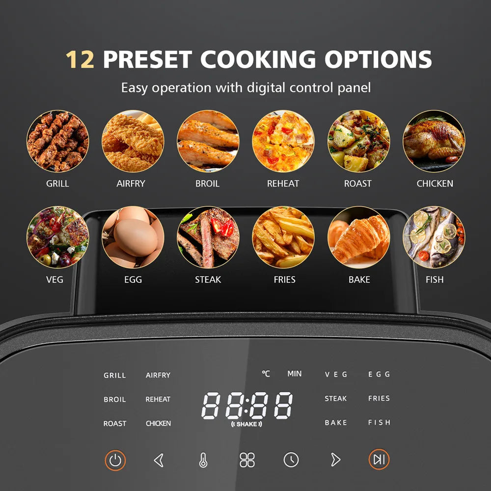 DEVISIB 12-in-1 Air Fryer with 2 Viewing Windows, 6.5L Family Capacity fits 4kg of Wings, Digital Controls, Dishwasher Safe