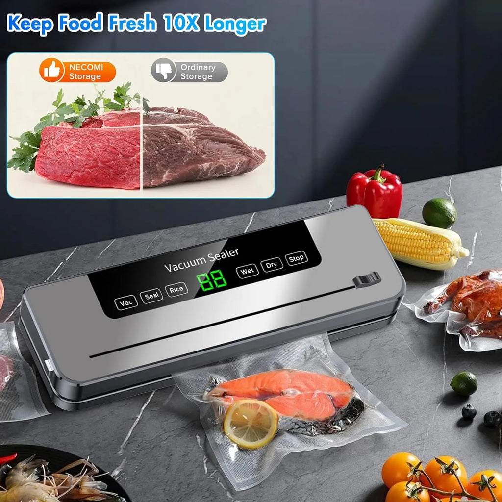 Vacuum Sealing Machine with 10 Bags Built-in Cutter Automatic Food Sealer Machine for Food Led Indicator Lights Dry & Moist Food