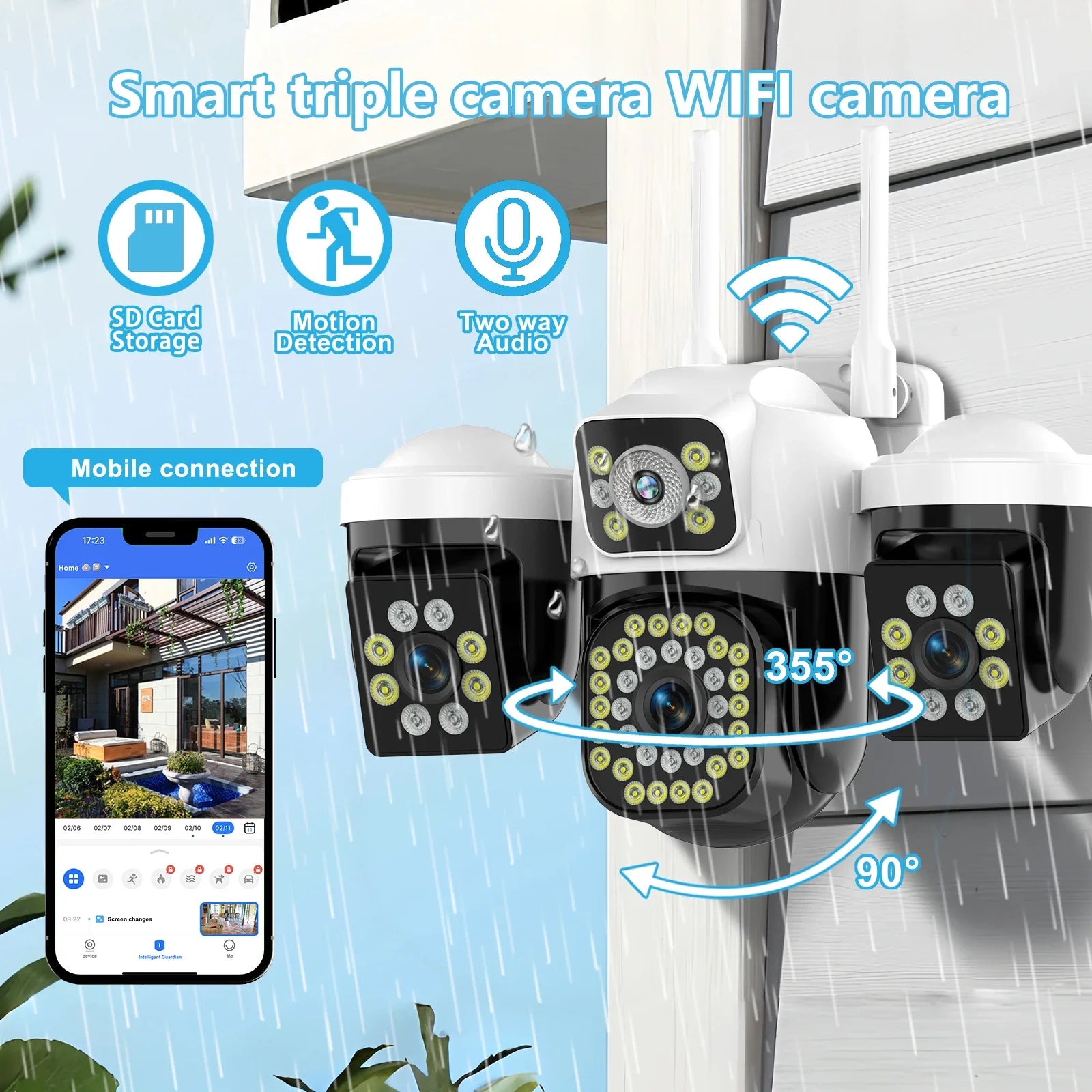 YOOSEE 15MP 4K WiFi Camera Three Lens Screen Camera Onvif 10X Zoom PTZ Automatic Tracking Two-way Audio CCTV Video Security Cam
