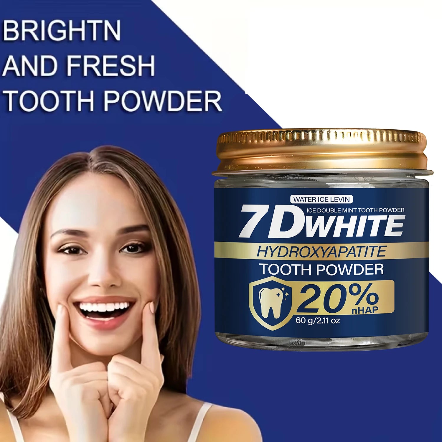 Tidesmit 7D White Hydroxyapatite Tooth Powder with 20% nHAP, activated charcoal, and refreshing mint for whitening