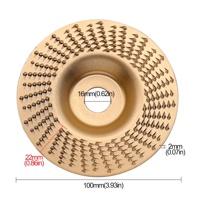 Round gold barbed polishing disc with 16mm center hole and serrated teeth