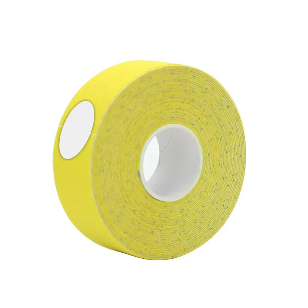 A roll of bright yellow anti-wrinkle face tape with a textured surface and a white cardboard center core.