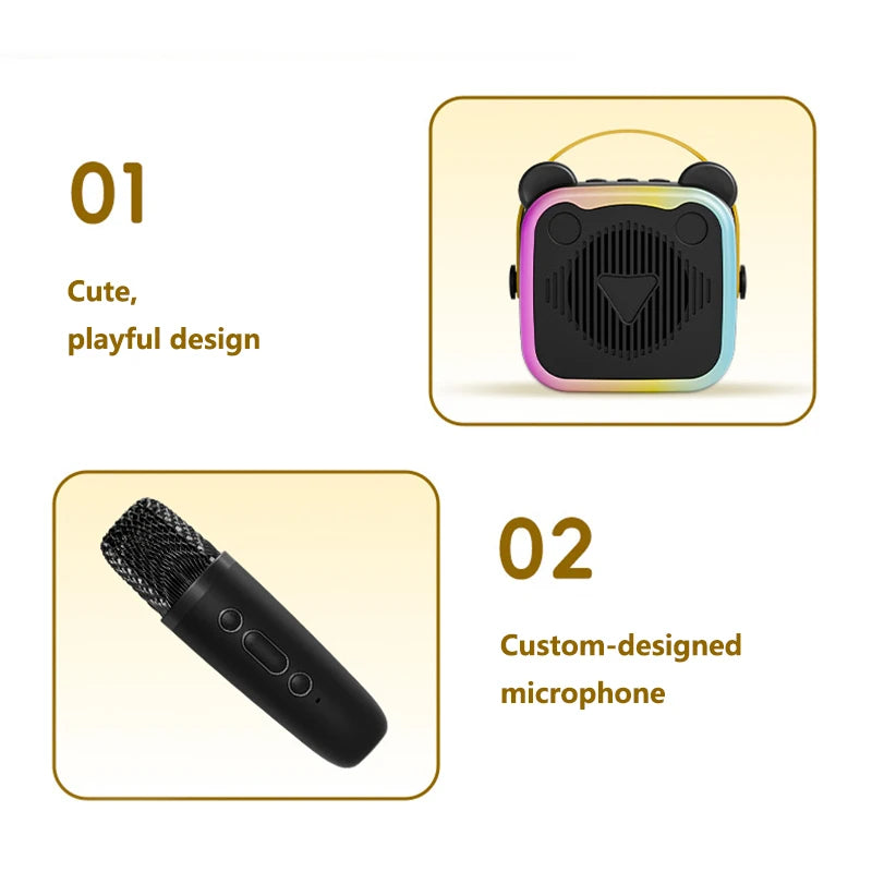 K10 Wireless Bluetooth Speaker With 2 Microphone RGB Light Outdoor Home Karaoke Voice Change Mini Speaker for Family Gifts