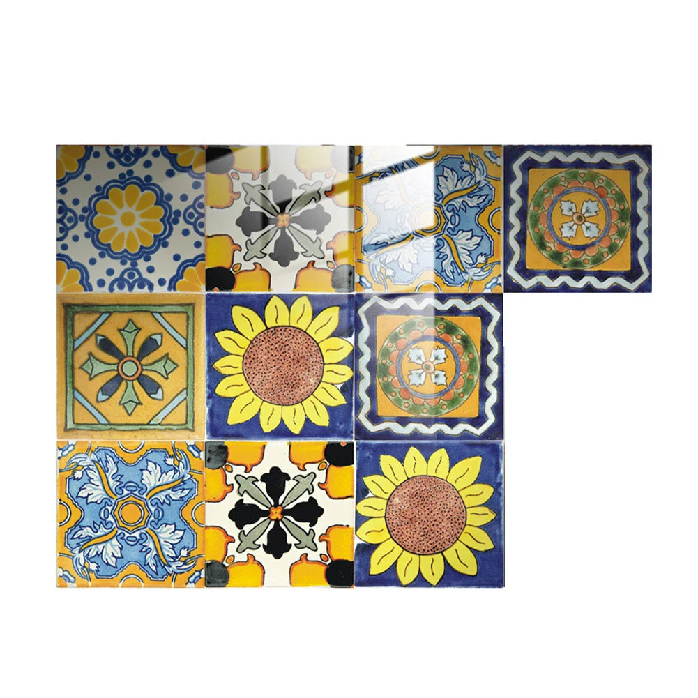 10Pcs Tile Decals Waterproof Mandala Backsplash Tile Decals Peel and Stick 10x10cm Self Adhesive for Bathroom Kitchen Backsplash