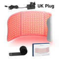 Large red light therapy mat with 792 LEDs, UK power adapter, velcro strap, and Hello Face packaging box.