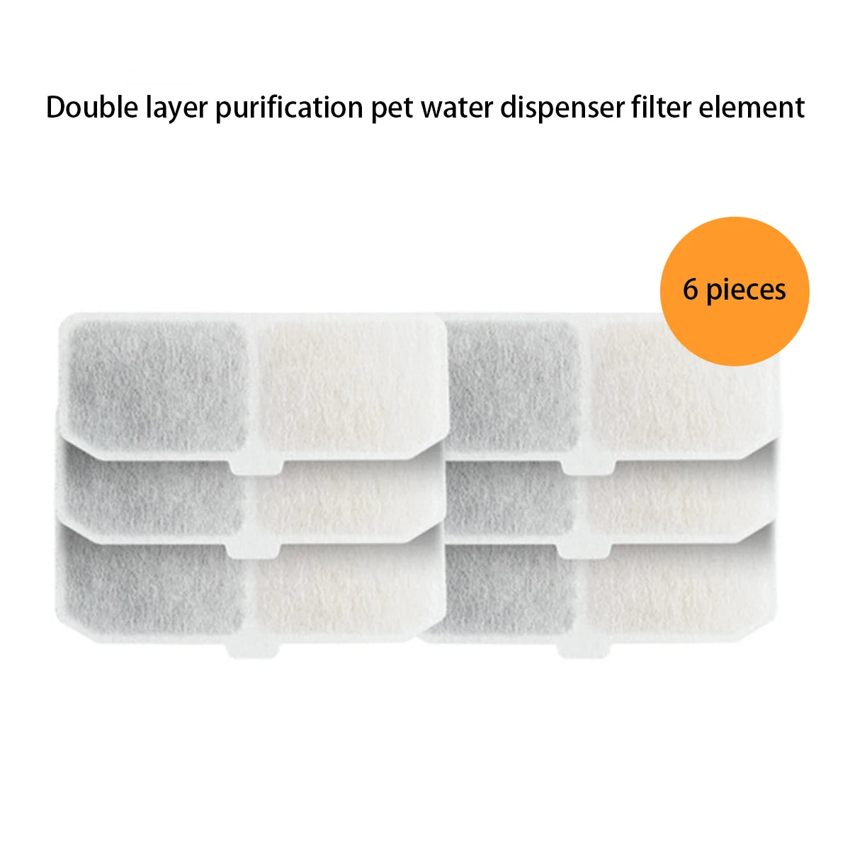 6-pack of replacement double-layer filters for wireless automatic pet water fountain to ensure clean, fresh drinking water.