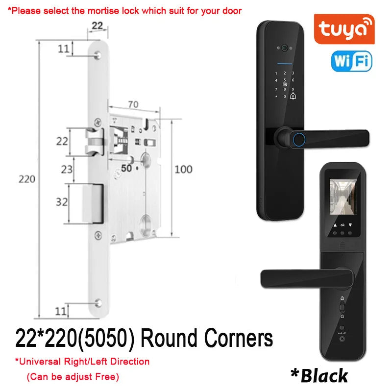 New Biometric Digital Electronic Smart Door Lock With Camera Fingerprint Tuya Wifi Smart Card Password Key Unlock