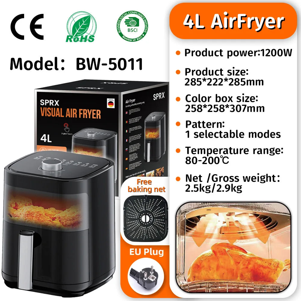 Commercial  Digital  High-quality Smart Electric Square Air Fryer Oven  Touchscreen Display Stainless Steel  for  Household