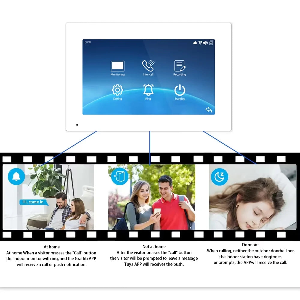 ANJIELO 7 Inch 1080P Tuya WiFi Video Door Phone 2‑4 Units Multi Apartment Intercom Remote Unlock Home Security Video Doorbell
