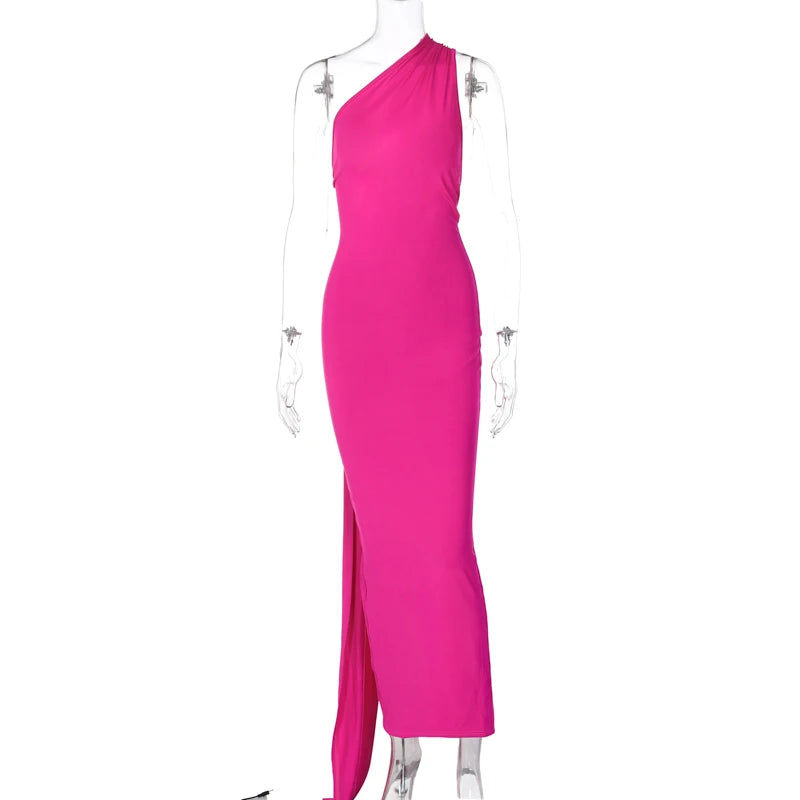 2023 One Shoulder Backless Adjustable Scarf Loop Ruched Sexy Maxi Dress Women Elegant Y2K Streetwear Festival Outfit