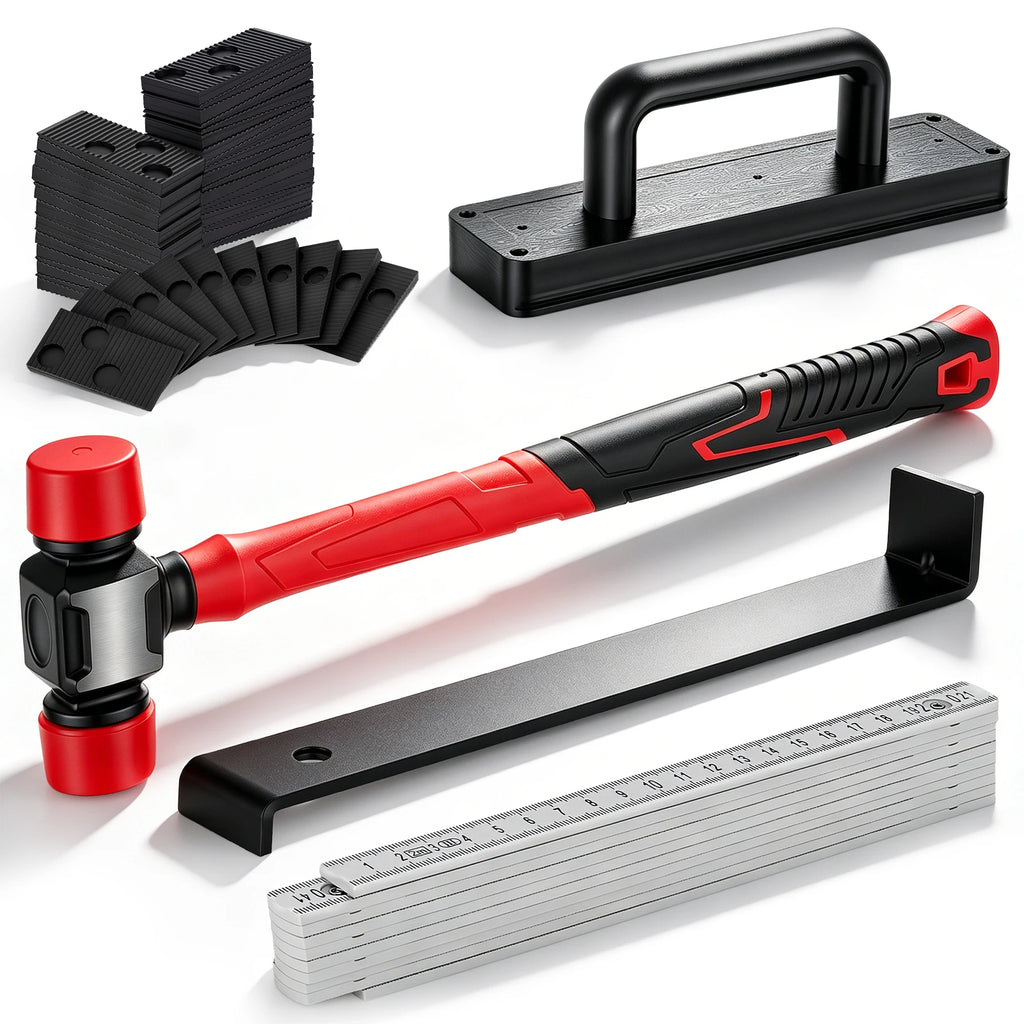 64 Pcs Laminate Flooring Installation Tool Set Professional Floor Fitting Kit Rubber Mallet Pull Bar Spacers Hand Tools for Wood Vinyl Flooring Renovation DIY Construction