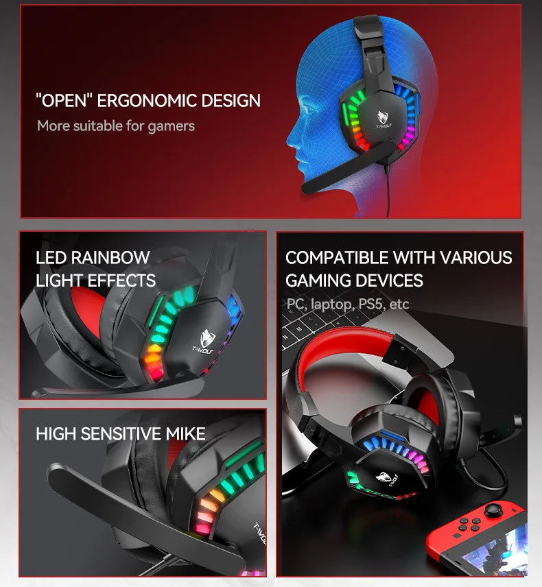 Gaming Headphones with RGB Microphone & Stereo Bass - H120 Tidesmit
