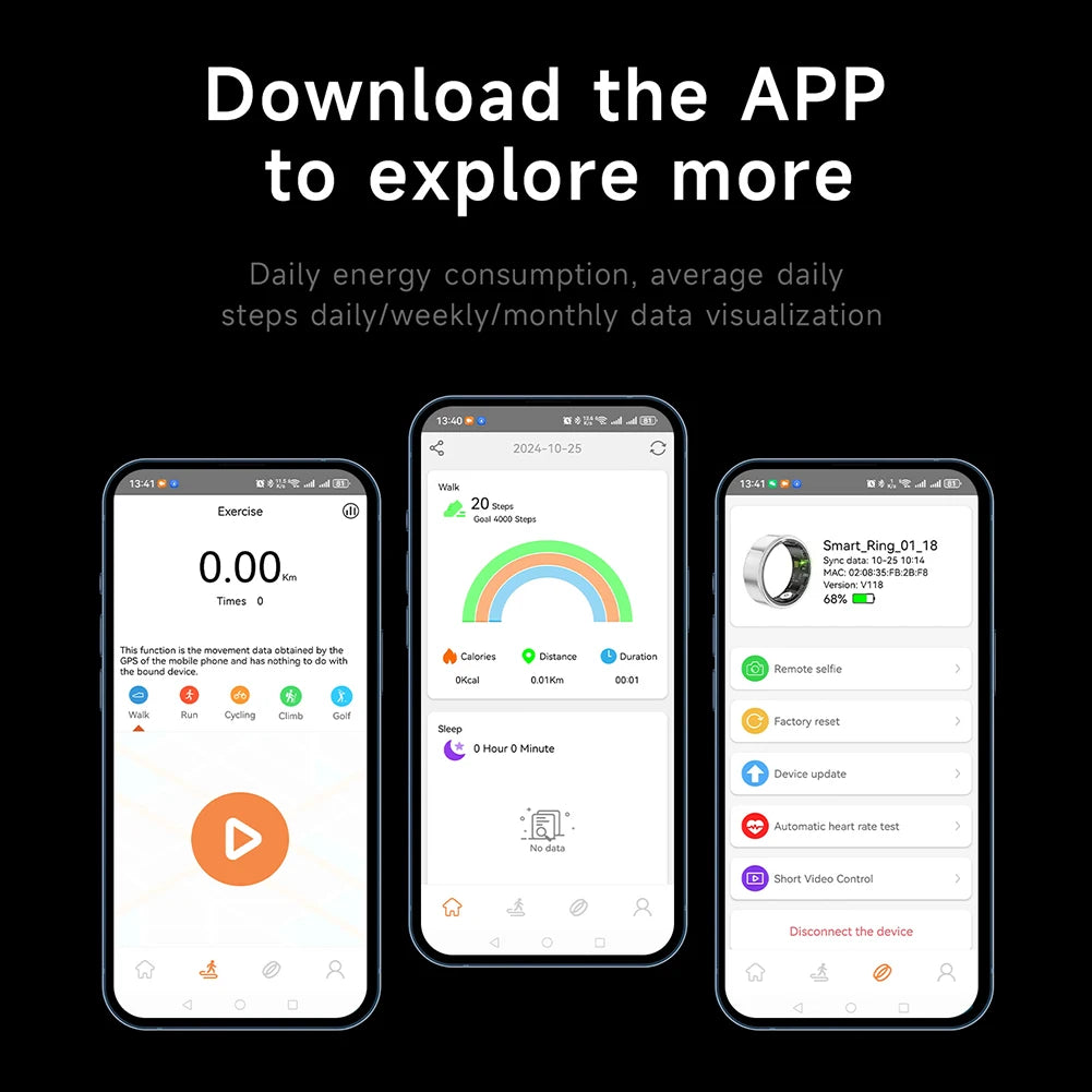 2025 New RS08 Smart Ring 5ATM Waterproof Health Fitness Rings Heart Rate and Blood Oxygen Monitor for Men Women for iOS Android Tidesmit