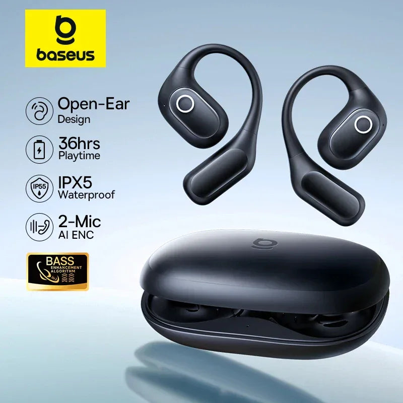 Baseus Eli 2i Fit Open-Ear Earphones True Wireless Bluetooth 6.0 Ear Hooks Headphones IPX5 Waterproof Sports Earbuds Bass Boost Tidesmit
