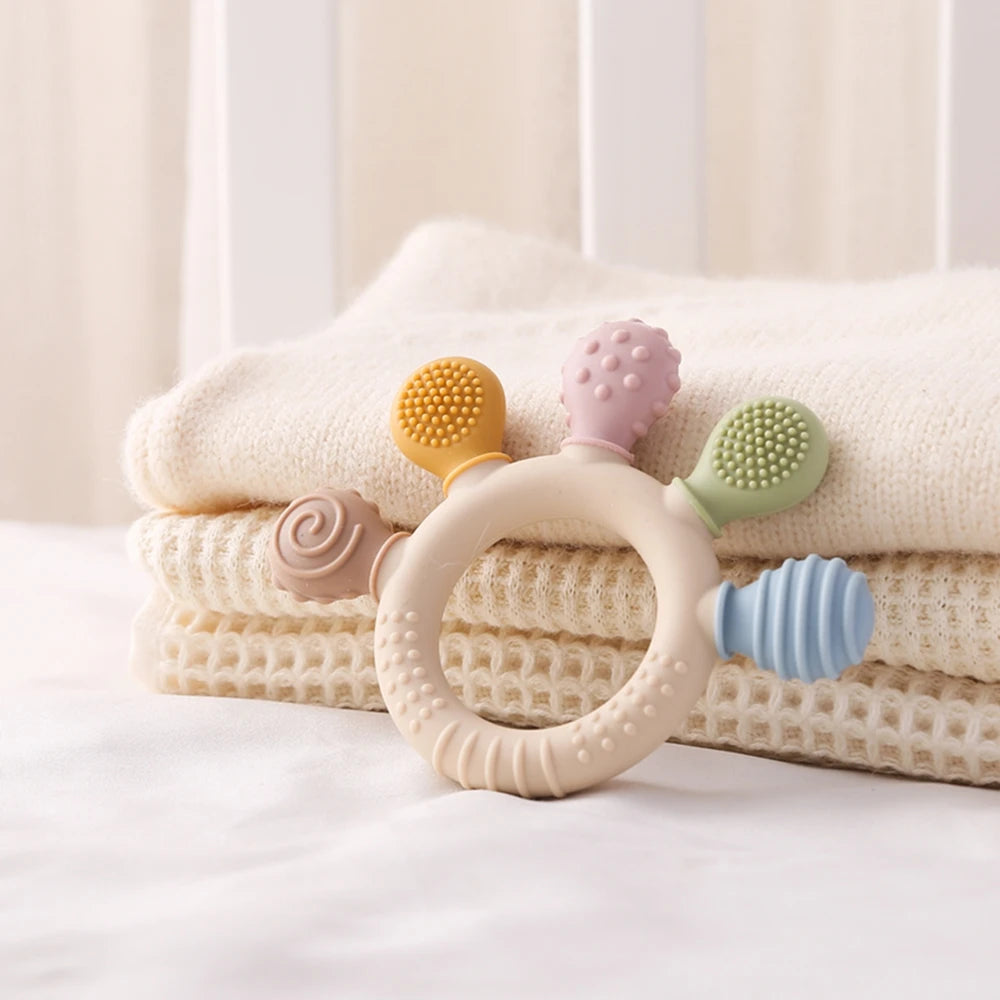 Silicone Baby Teether Toys 0-12Month Food Grade Toddlers Anxiety Teething Ring Sensory Toys Silicone Animal Soothing Accessories