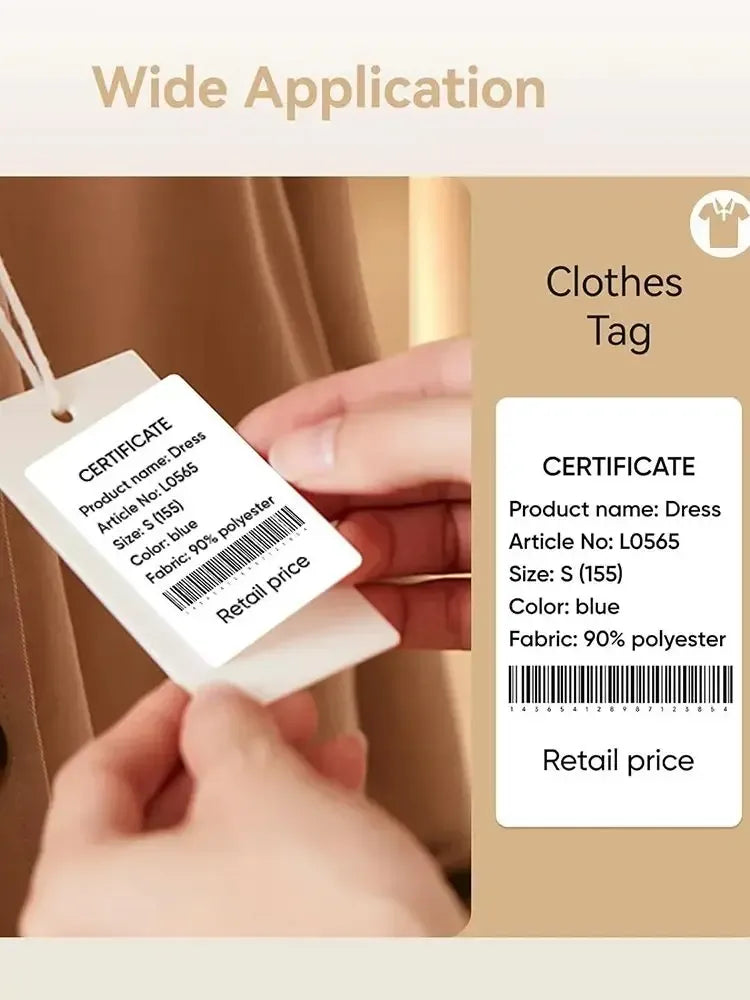 Clothing price tag label with barcode, made from white thermal label paper sticker