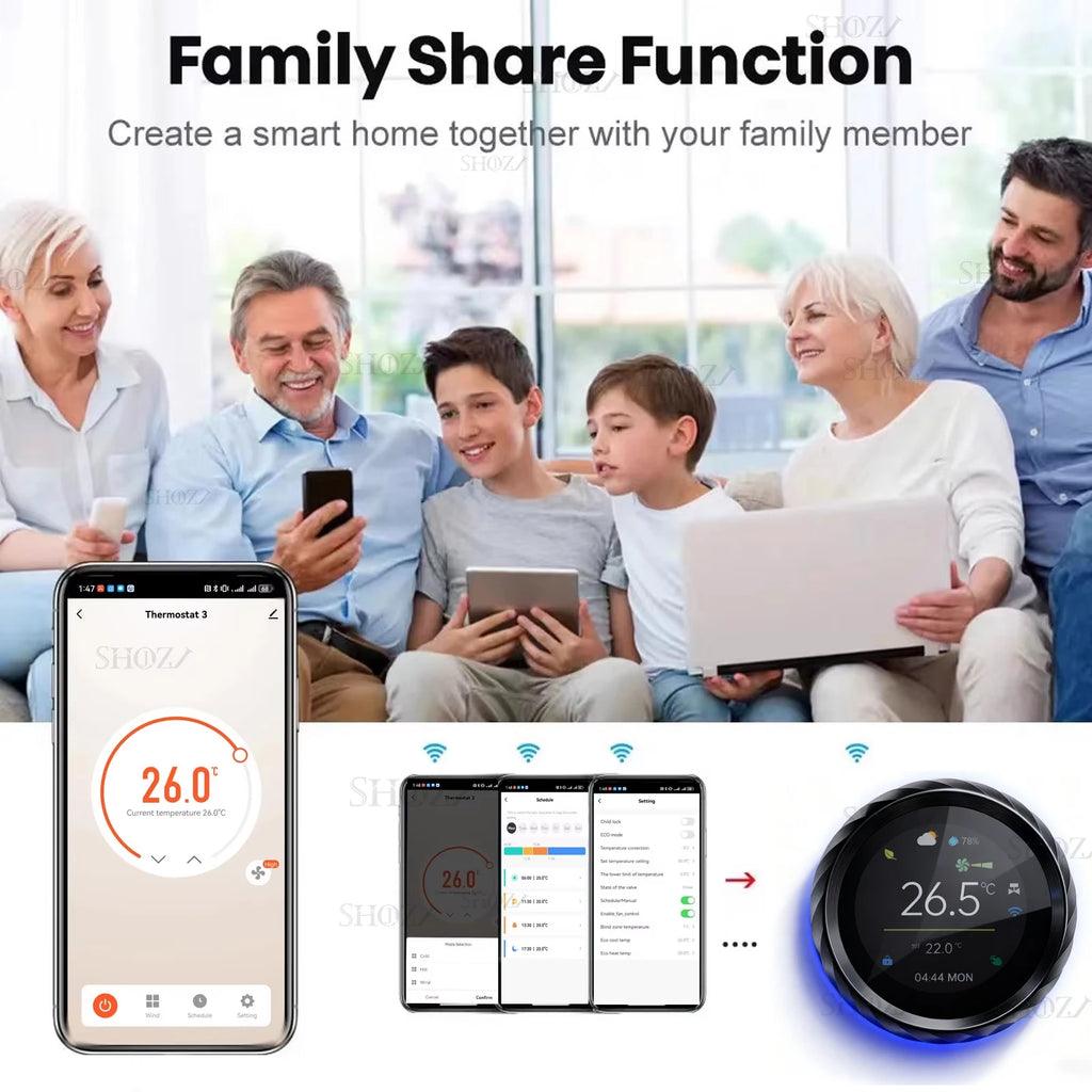 TUYA Zigbee/Wifi Knob Smart Thermostat Wireless Programmable °C/°F Heat Cool Air Conditione for Home HVAC Systems Energy Saving