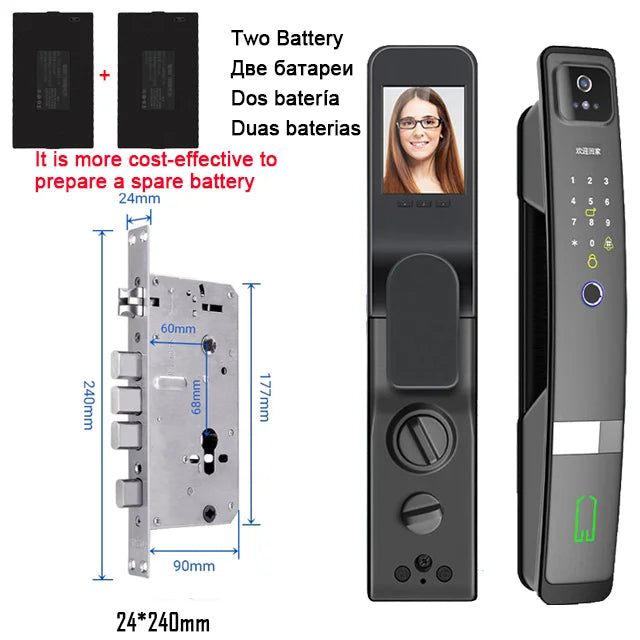 WiFi Tuya APP English/Russian/Spanish/Portuguese Voice Digital 3D Face Recognition Fingerprint Smart Door Lock