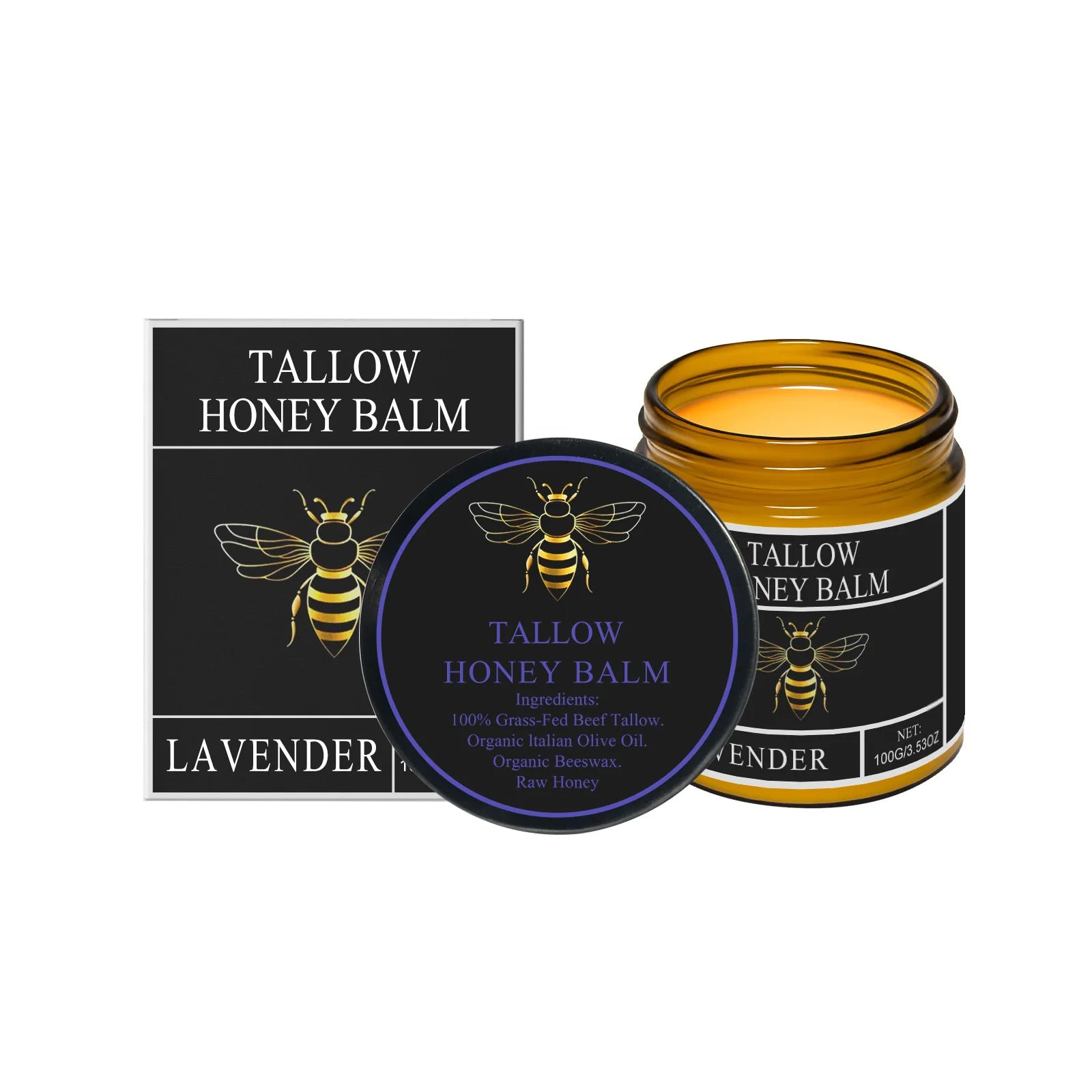 Tallow Honey Balm Grass-Fed Beef Tallow Raw Honey Moisturizing Skin Balm 3 Scents Citrus Lavender Unscented Face Body Care