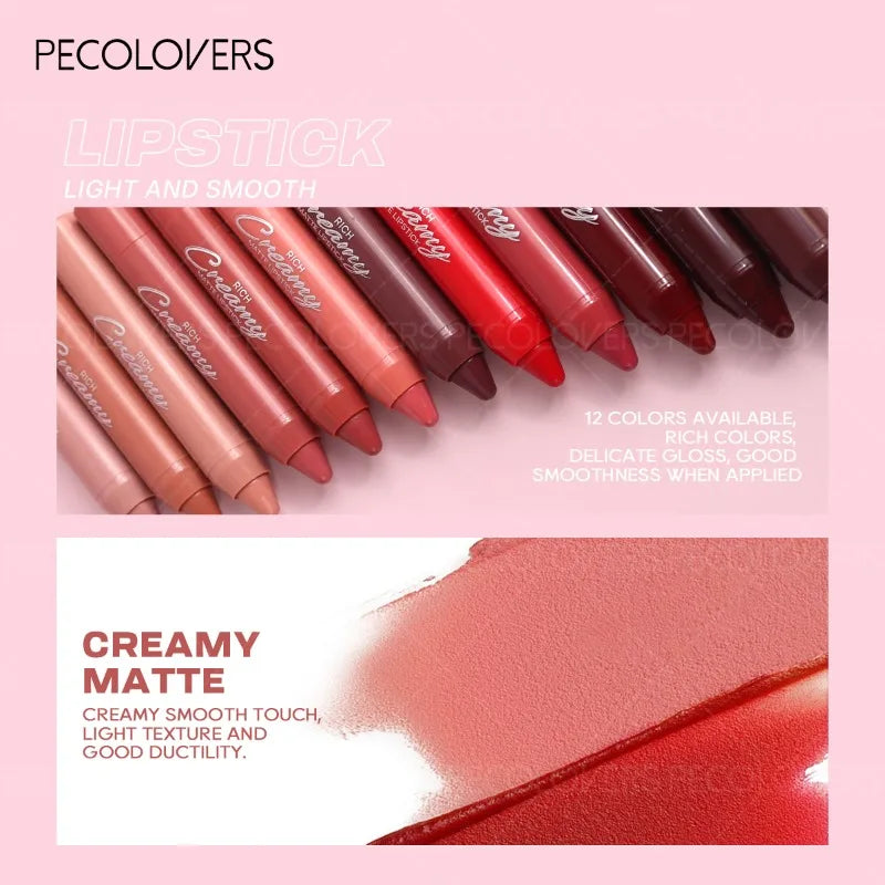 Creamy matte lip liner lipstick set in 12 shades for plump, defined lips with a smooth, lightweight texture.