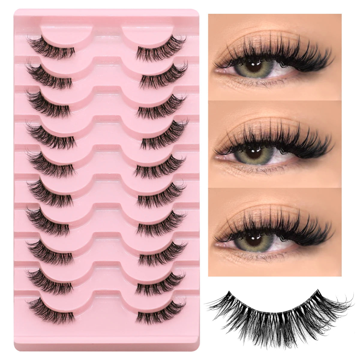 Half Lashes Natural Look Faux Mink Wispy Eyelashes with Clear Band False Eyelashes 10 pairs-JA2502 Tidesmit