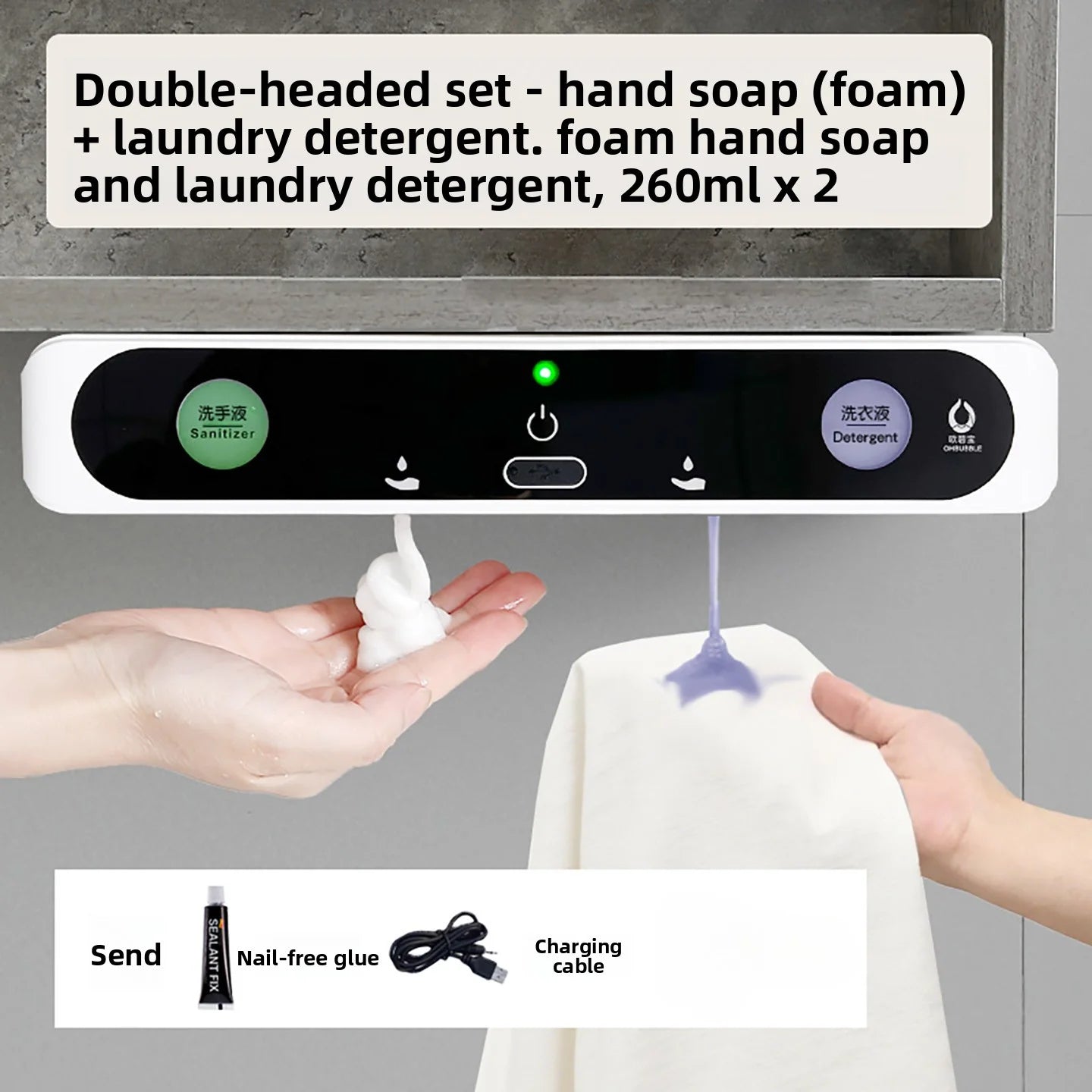 OHBUBBLE mirror cabinet under-sensor wall-mounted hidden double-head soap dispenser automatic sensor hand wash machine