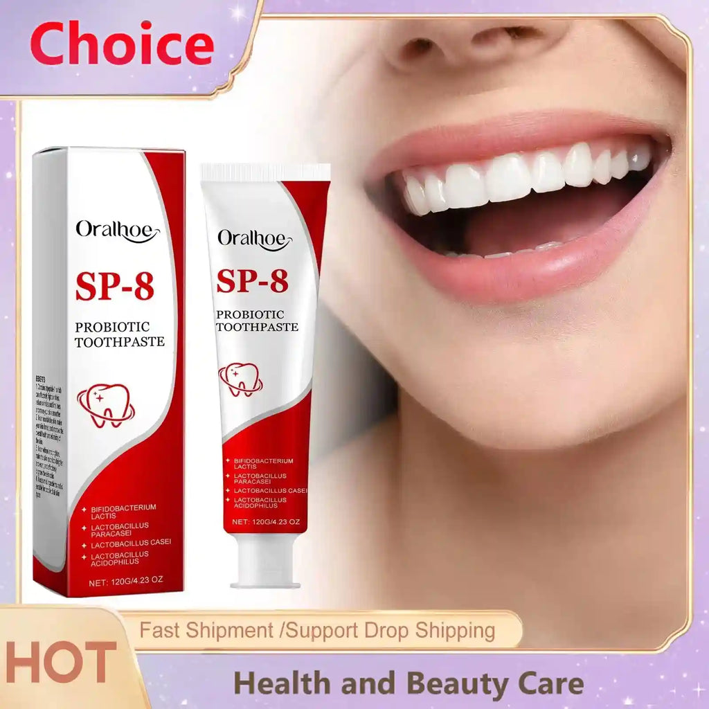 Tidesmit SP-8 Probiotic Whitening Toothpaste for fresh breath, plaque removal, and deep teeth cleaning.
