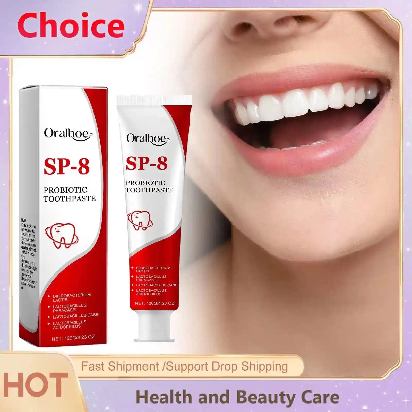 Tidesmit SP-8 Probiotic Whitening Toothpaste for fresh breath, plaque removal, and deep teeth cleaning.