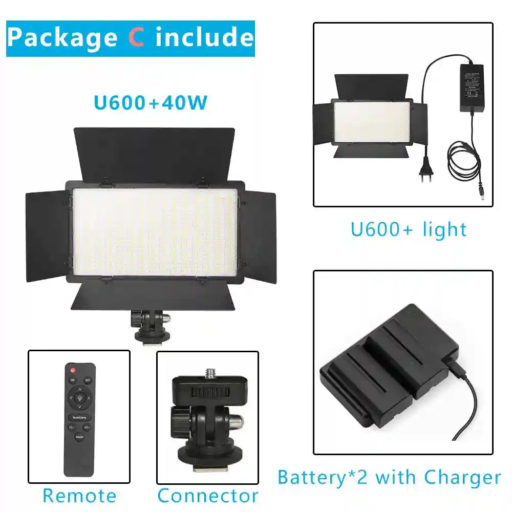 LED Video Light with Tripod Stand - Dimmable Bi-Color Studio Kit NA-U600-LBC Tidesmit