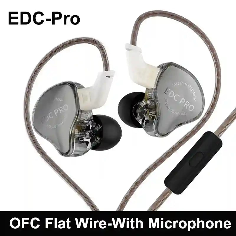 KZ EDC Pro Hi-Fi Wired In-Ear Monitors - Audiophile Stereo Earbuds Gray With Mic Tidesmit