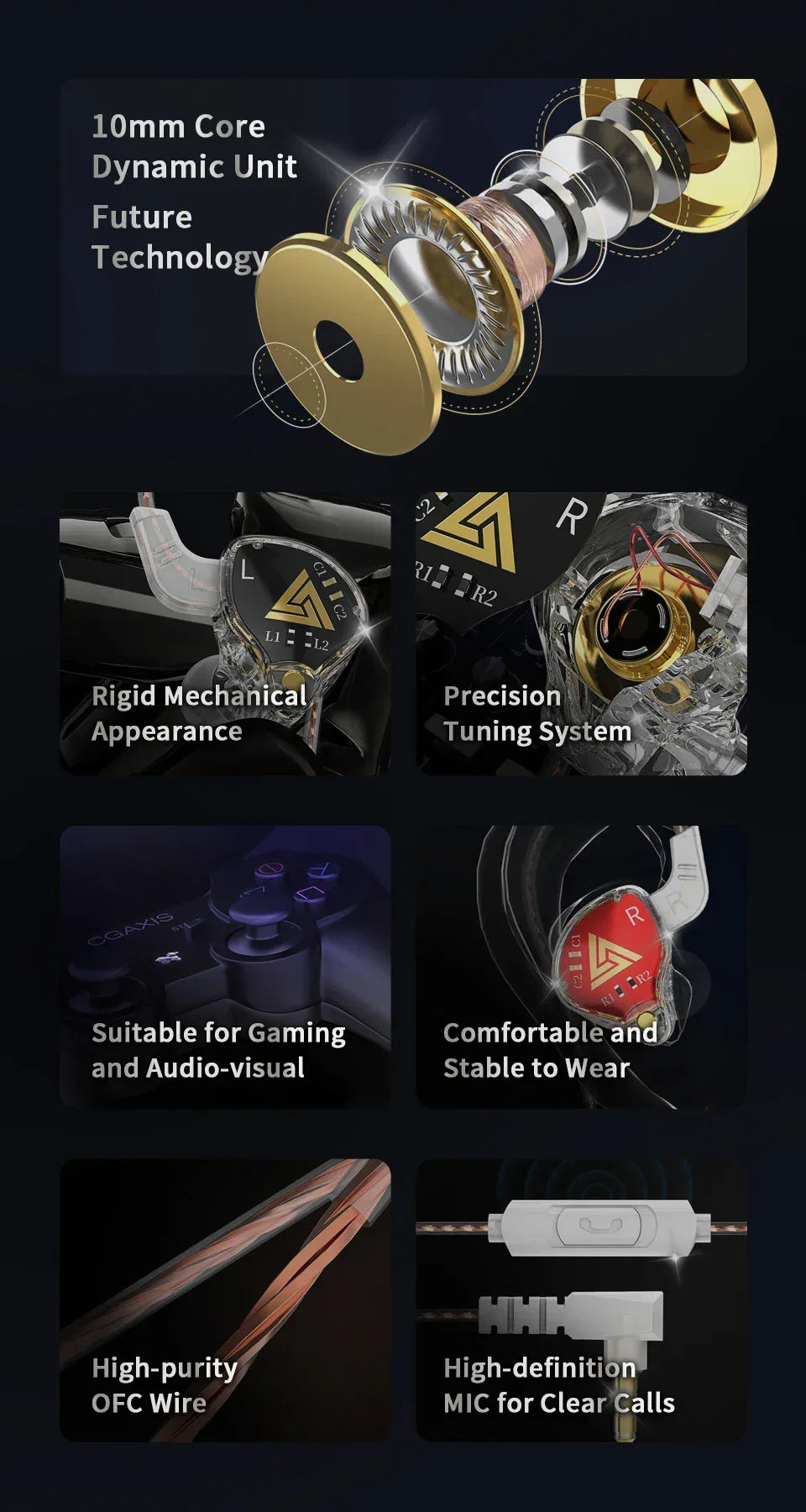 Wired In-Ear Monitors HiFi Stereo Earphones with Mic by Tidesmit Tidesmit