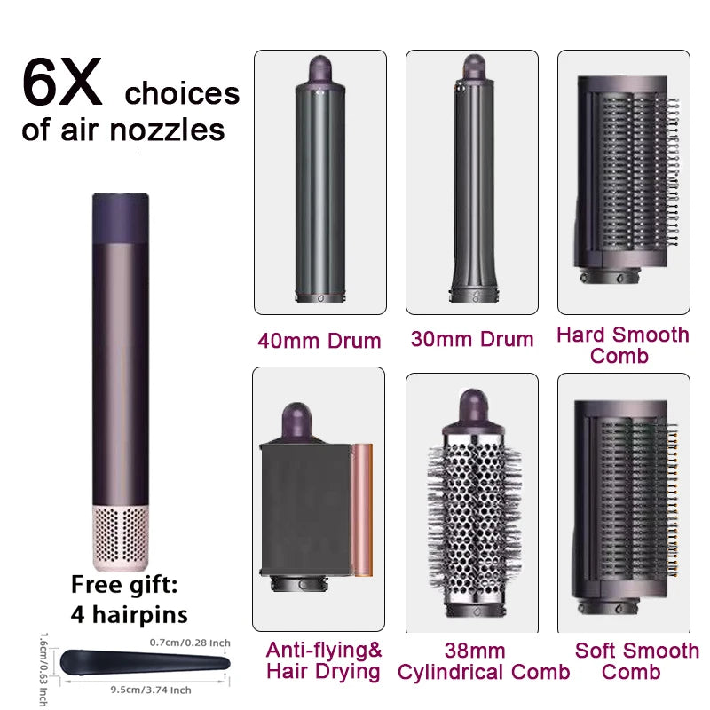 SenCiciMen 6-in-1 grey hair styler set with curling barrels, smooth combs, and air dryer nozzle for professional styling.