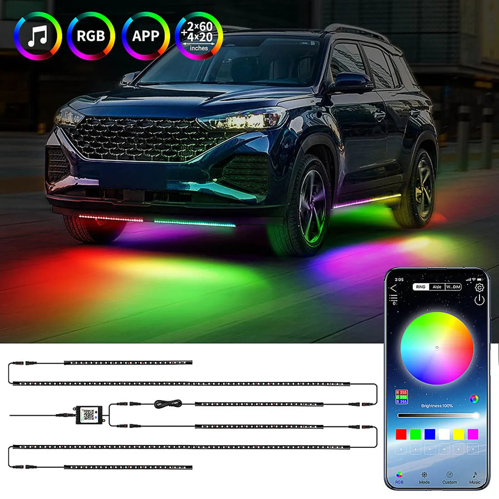 RGB LED Underglow Car Lights | App Controlled Flowing Neon Lighting Kit Tidesmit