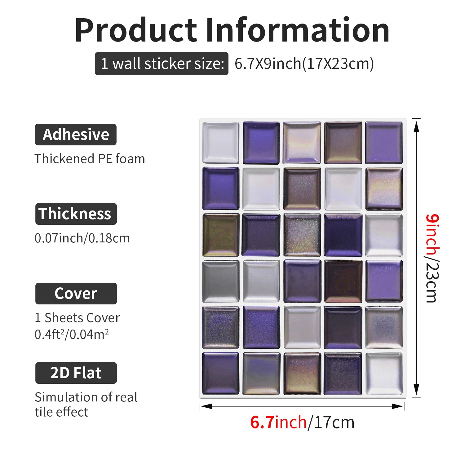 Peel and Stick Mosaic Tile Stickers 6.7x9inch Self Adhesive 3D Thick PE Foam Waterproof Kitchen Bathroom Backsplash Wall Decals
