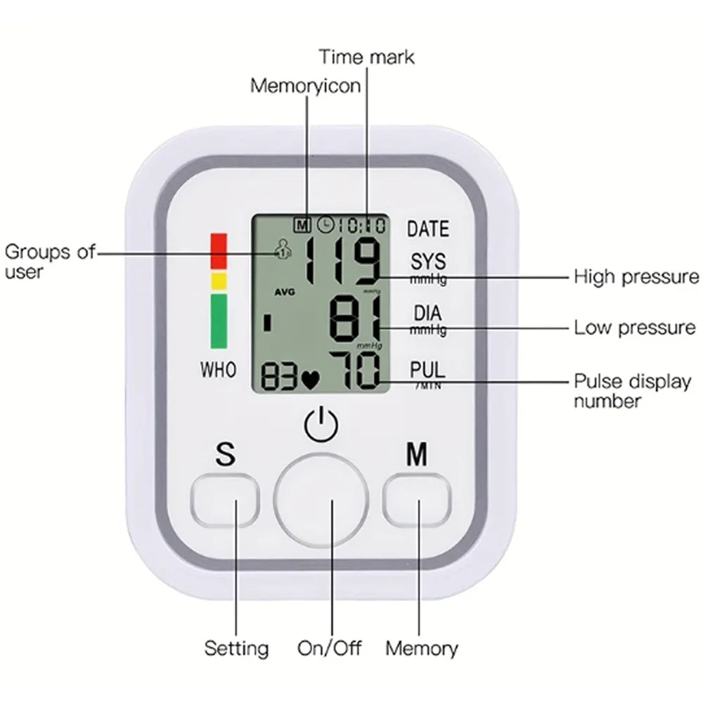Arm Blood Pressure Monitor Pressure Sensor Monitor BP Equipment Automatic Tonometer Digital Tensiometer LED Display Arm Cuff
