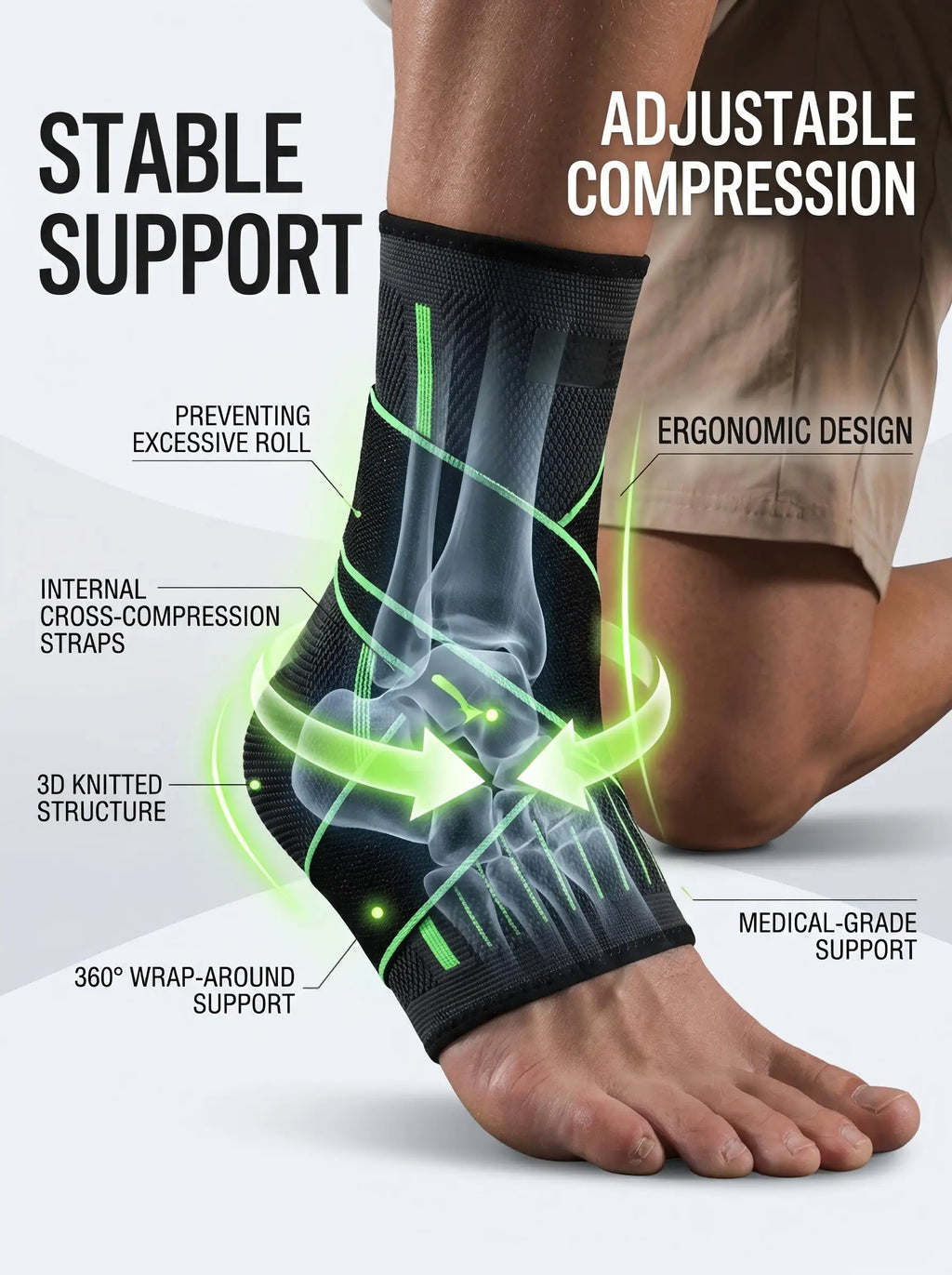 VBOSI Adjustable Compression Ankle Brace Support for Men Women, Breathable Sports Ankle Stabilizer for Basketball Running Sprain