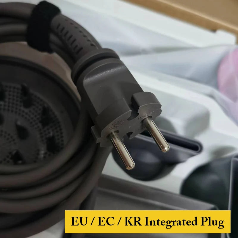 Grey 220V hair dryer power cord with EU/KR plug and styling attachments for negative ion professional hair care.