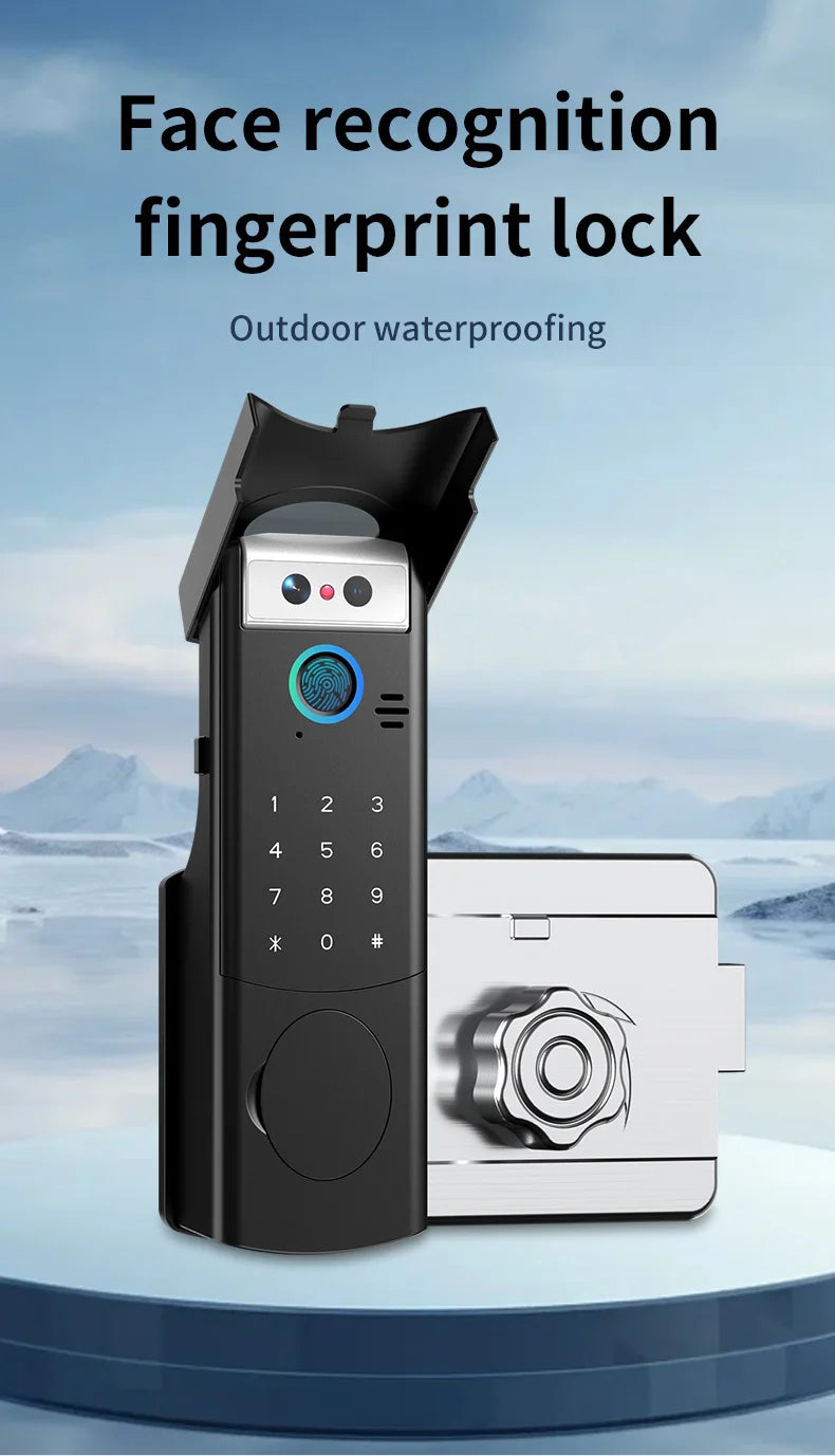 Tuya Smart Outdoor Waterproof Door Lock with Face Recognition Video Intercom RFID Card Password Electronic Lock for Iron Door