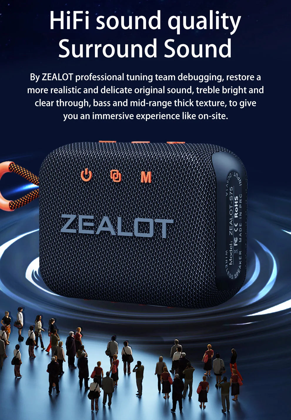 ZEALOT S75 10W Wireless Speakers, Outdoor Portable Subwoofer Speaker Waterproof IPX 6, Wireless Speaker, Dual Pairing,3000mAh.