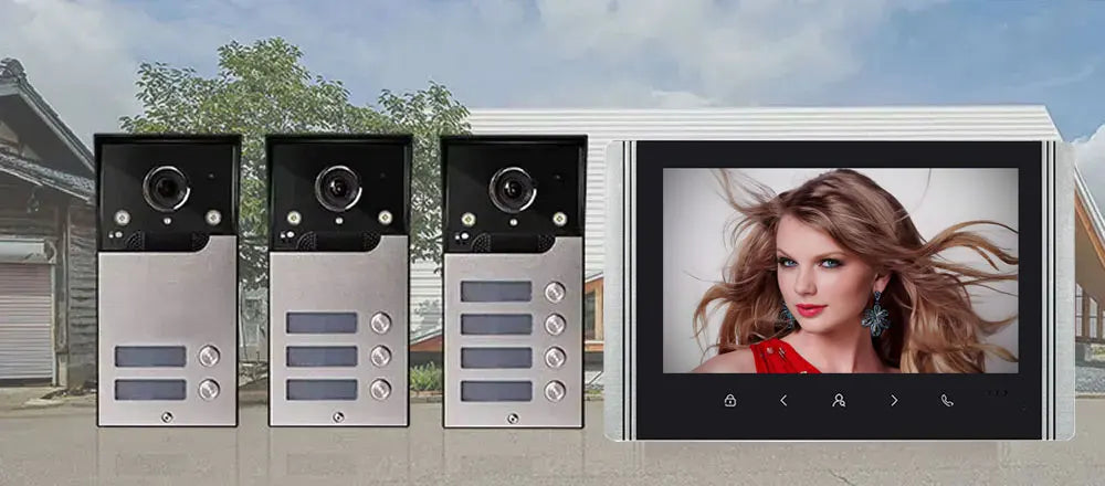 7 Inch LCD Video Doorphone Intercom Wide Angle Waterproof 1080P Camera Doorbell System for 2/3/4 Apartment Family Access Control