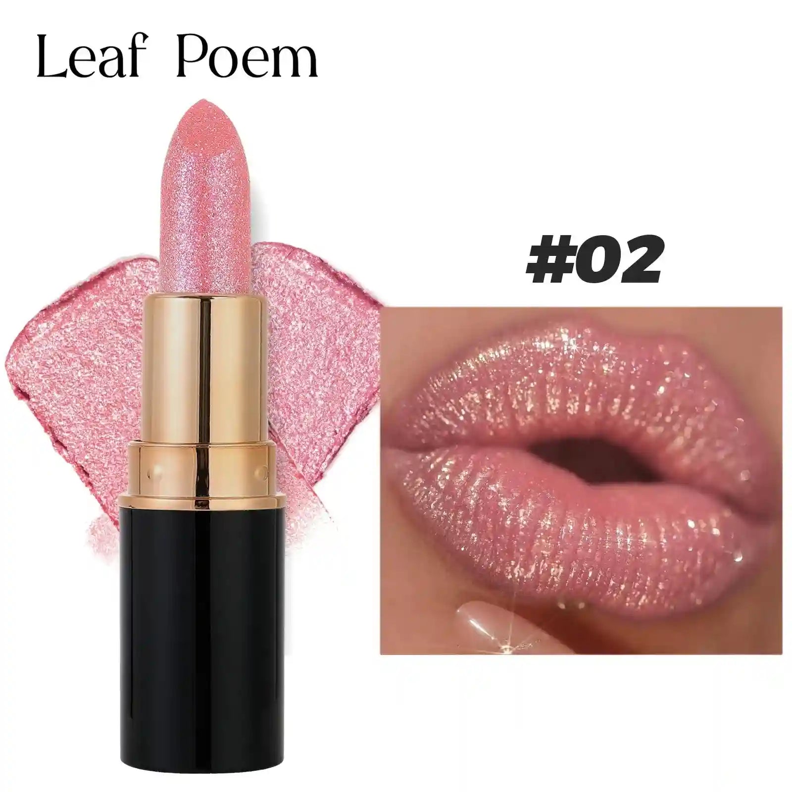 Metallic Glitter Waterproof Lipstick - Long-Lasting Shimmer Formula Lip Care 02 Tidesmit