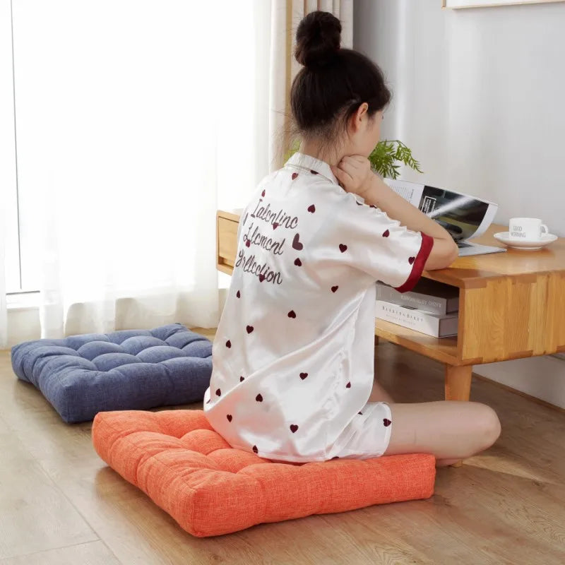 Linen Tufted Seat Cushion Square Large Floor Cushions Futon Meditation Yoga Thickened Floor Seating Pillow Tatami Kids Seat Pads
