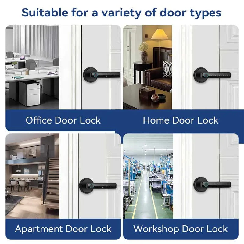 Tuya Handle Fingerprint Key Card Digital Smart Door Lock Keypad Key Entry Electronic Lock Home House 9 Languages Audio Playback