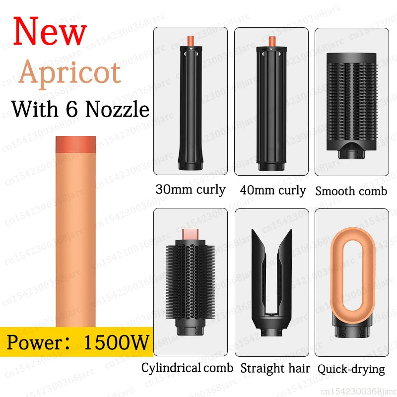 SenCiciMen X9 apricot 1500W hair styler with 6 interchangeable attachments for curling, drying, and smoothing.